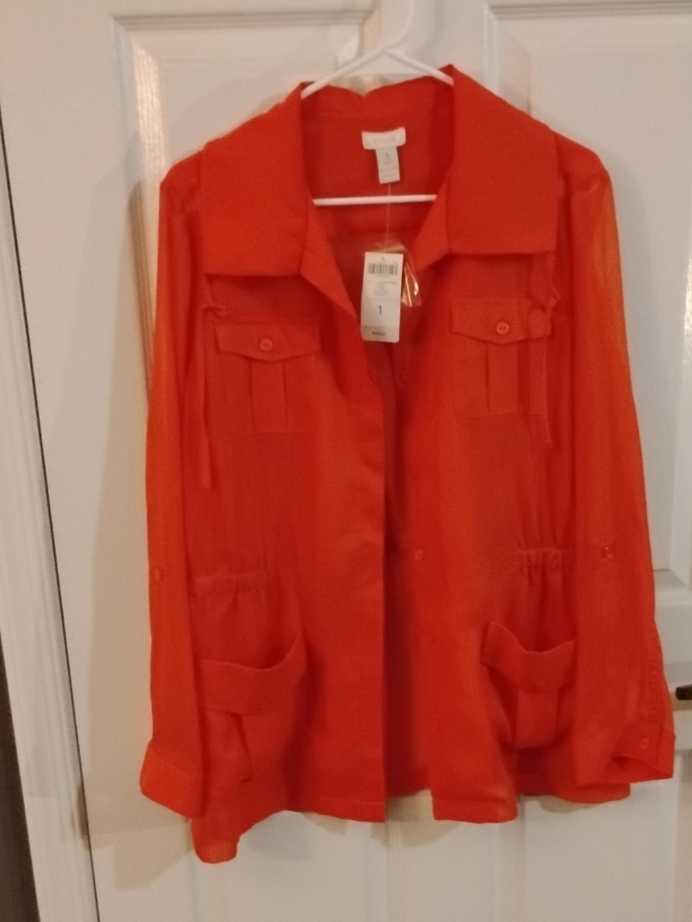 Chico's Vibrant Lightweight Sheer Utility Jacket with Front Pockets